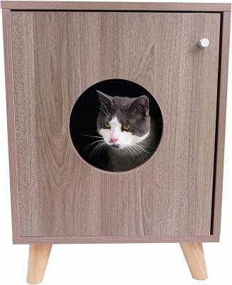 China Concealed Cat Litter Box Nightstand Furniture with Custom Button Closure Wood Table for sale