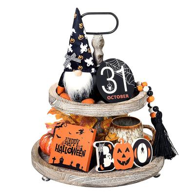 China Eco-friendly Halloween Decorations Children Hocus Pocus Tiered Tray Decor Set of 3 Wood for sale