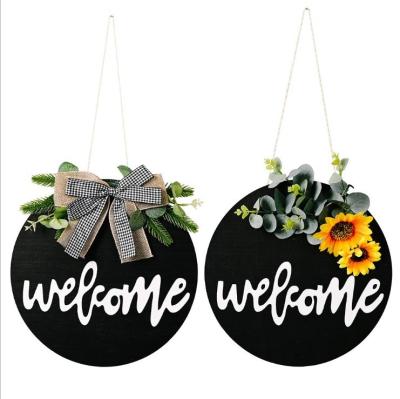 China Solid Wood Front Door Decoration Plywood Welcome Sign for Farmhouse Porch Spring for sale