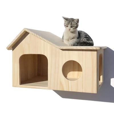 China Wall Mounted Sustainable Wooden Cat Tree House Furniture Sustainable and Space-Saving for sale