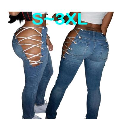 China Fashion New Europe Style Women's Plus-size S-3XL Spring Autumn QUICK DRY Summer Bandage Sexy Casual Slim Jeans for sale