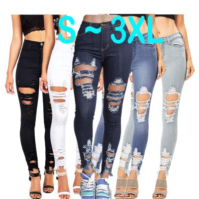 China New QUICK DRY explosive European and American elastic hole fashion thin skinny leggings ripped women's jeans for sale