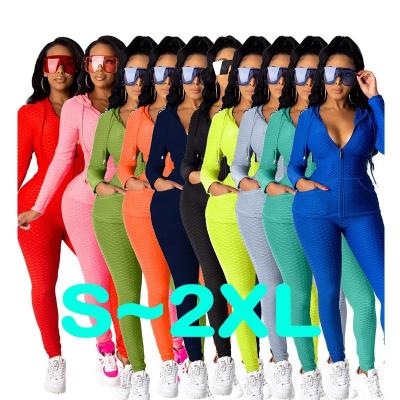 China Anti-wrinkle Fashionable Sheath Two Piece Pants Sets Women Clothing Plain Multicolor Long Sleeve Tops Casual Jogger Sports 2 Piece Set Women for sale