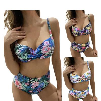 China Highwaist Breathable High Waisted Sexy Floral Cut Out Sexy Print Bikini Set Swimwear Swimsuit Women Beach Wear Swimwear for sale