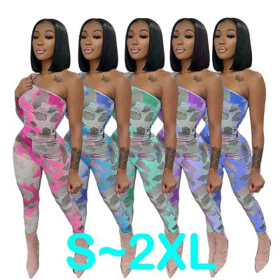 China Summer Anti-Wrinkle Fashion One Piece Jumpsuit Women's Romper Jumpsuit Women One Shoulder Sexy Print Wholesale Long Sleeve for sale