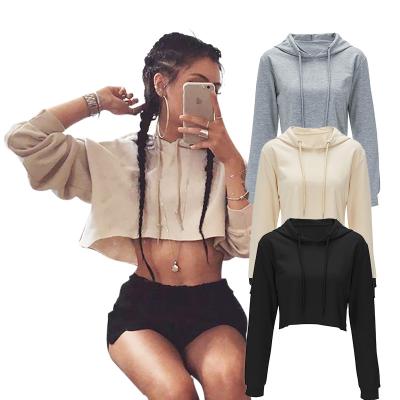 China Wholesale Factory Price Anti-wrinkle Ladies Loose Hooded Custom Crop White Cotton Pullover Long Sleeve Top Women's Hoodies OEM For Fall for sale