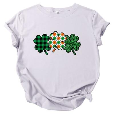 China Anti-wrinkle Spring and Summer New Arrival Women 100% Cotton Clover Printed Short Sleeve St Patrick's Day T-shirts for sale