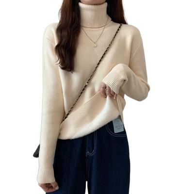 China Anti-wrinkle Wome Autumn Winter Pullover Sweater Knitted Turtle Neck Plus Thick Sweater With Inner Keep Warm Velvet for sale