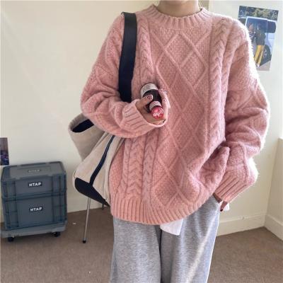 China 2021 New Arrival Twisted Sweater Women Solid Color Anti-Wrinkle Knitted Round Neck Long Sleeve Pullover Women's Knitting Sweater for sale