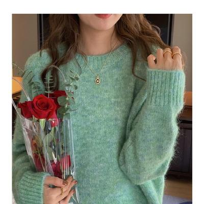 China Custom Made Anti-wrinkle Autumn Winter Women's O Neck Long Sleeved Fluffy And Soft Wool Knitted Top Women Sweater for sale