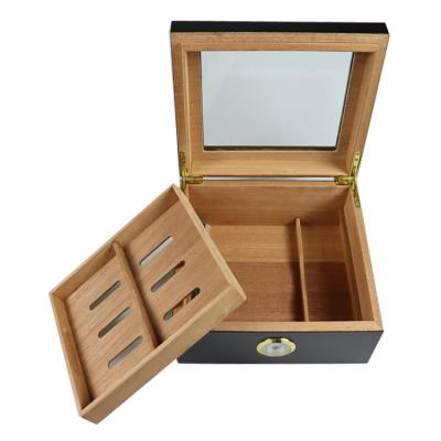 China Exquisite Classy Luxury Wooden Custom Cigar Travel Humidor Box Rigid Luxury Cigar Box With Hygrometer for sale