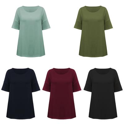 China Anti-Wrinkle China Wholesales Plus Size Women's Clothing At 5XL Solid Color Round Neck Mid Sleeve Casual T-Shirt for sale