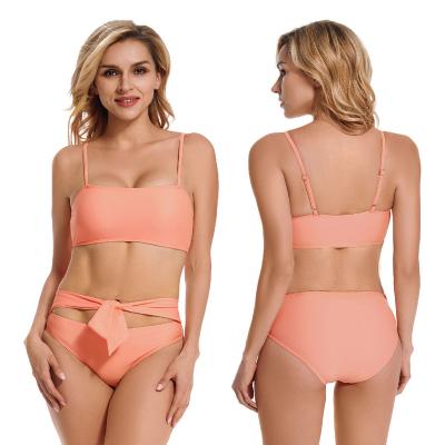 China Fair Arrivals QUICK DRY Slim Shoulder Straps Women Bikini Slit Suit Swimwear Sexy Solid Color Quick Dry Beach Wear for sale