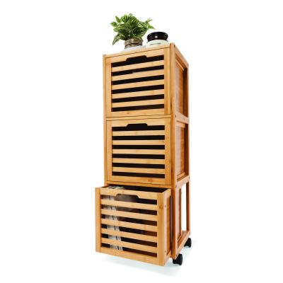 China CLASSIC 3 Bamboo Drawer On Wheels , Bamboo Storage Rack With 3 Drawer With Wheels for sale