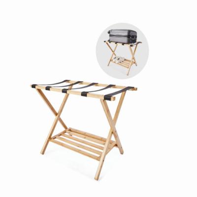 China Traditional Bamboo Folding Luggage Rack for Bedroom, Guest Room, Hotel, Living Room with Shelf for sale