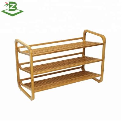 China Wholesale Modern 3 Layer Stackable Bamboo Rack Home Shoe Shelf Storage for sale