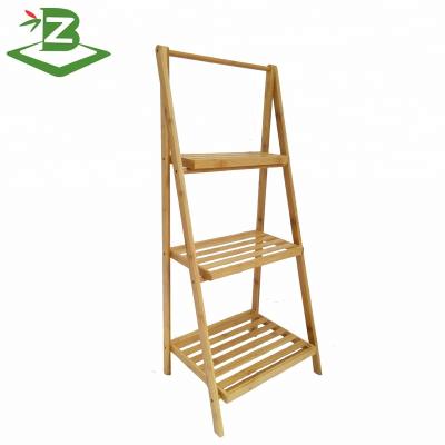 China 3 A-Frame Eco-Friendly Foldable Plant Rack Ladder Storage Garden Tier Bamboo Flower Pots Shelf for sale