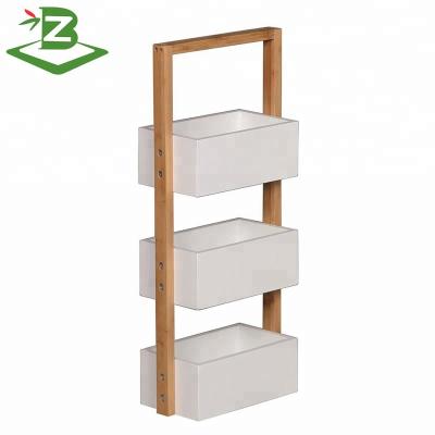 China Eco - Friendly White Bamboo Shower Caddy 3 Tier Stand Bamboo Bath Caddy_FSC & BSCI Factory for sale