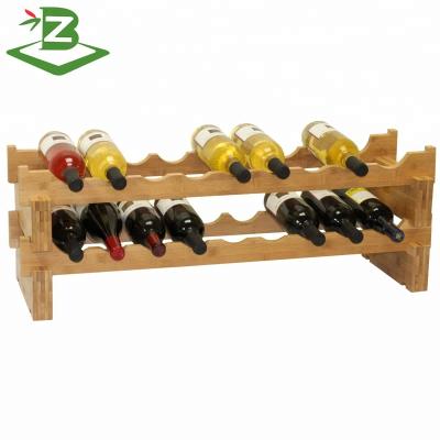 China Sustainable 2-Tier Bamboo Wine Storage Rack Wine Rack For 18 Bottles for sale