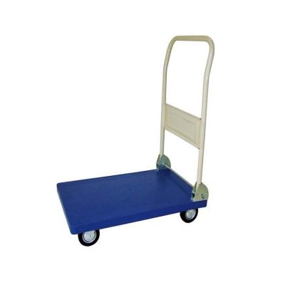 China Multi-Functional Technical Hand Fork Four Wheel Cart Plastic Platform Purchasing And Carrying Hand Truck 150 Kg for sale