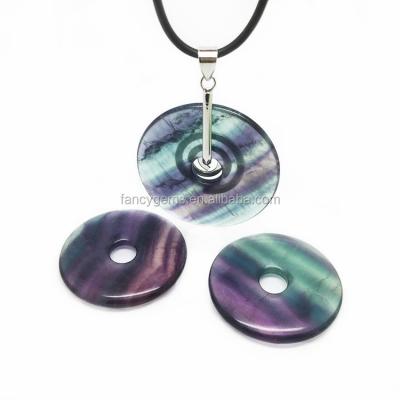 China 40mm Rainbow Fluorite Stone Dangle Wholesale Donut Healing Jewelry for sale