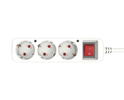 China Hot Selling Europe CE 250v 16a Desktop AC Eu Power Strip Socket 3 Way Residential / General Purpose Extension With Switch for sale