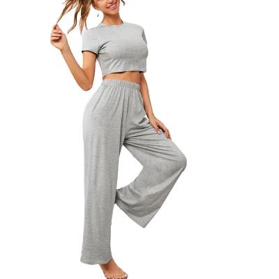 China Private label breathable wholsale casual lounge wear plus size crop tee woman wide leg pants two piece set for sale