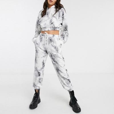 China Breathable 100% Cotton Custom Women Tracksuit Set 2 Piece Tie Dye High Waisted Jogger Sets for sale