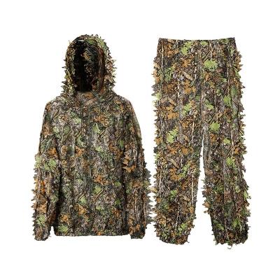 China Hooded Ghillie Suit Work Outdoor Camouflage Suit Light Weight Forest 3D Leaf Camouflage Breathable Hunting Clothing For Hunting for sale