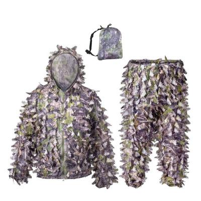 China Work Outdoor Camouflage Suit Forest 3D Leaf Camouflage Ghillie Suit Lightweight Hooded Breathable Clothing For Hunting With Mask for sale