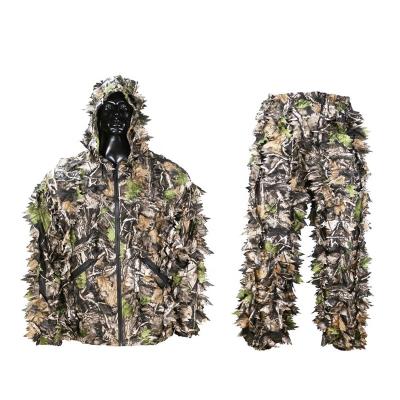 China Working Bionic Ghillie Outdoor Hunting Jungle Suits Gear Camouflage Clothing Hunting Ghillie Suit 3D Leaf Camouflage Lightweight Hooded Breathable Suit for sale