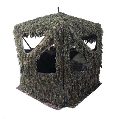 China Working Outdoor Camouflage Hunting Scouter Ghillie Hunting Blind Tent Ground Blind For 3 Person Deer Hunting With Ghilly Cover for sale