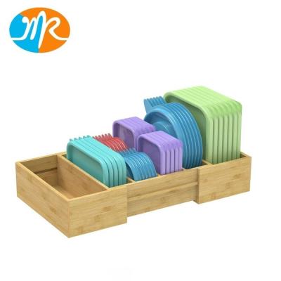 China Viable Bamboo Food Container Lid Organizer for Cabinet Adjustable Lid Rack Organizer with Adjustable Dividers for sale