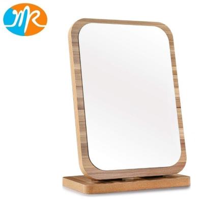 China Rustic Makeup Sustainable Wooden Mirror Table Frame For Vanity Set Bedroom Bathroom Countertops Decorative Rack Mirror for sale