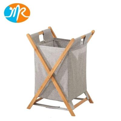 China Handles Bamboo Laundry Hamper Sorter Trolley Folding Laundry Hamper Storage With Poly Cotton Liner Cloth Bag for sale