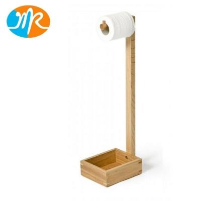 China Modern Bamboo Wooden Toilet Paper Roll Holder Tissue Storage Rack for sale