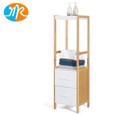 China (Other) Adjustable Bamboo Bathroom Storage Shelf Rack With 2 Drawers Free Standing Storage Cabinet Furniture For Bathroom Bedroom Kitchen for sale