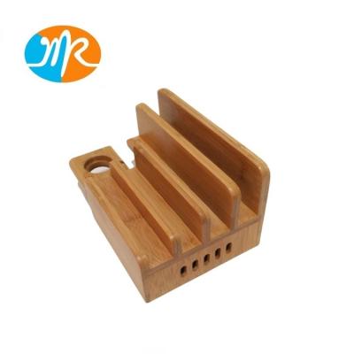 China Mobile Phone Ipad Charging Station Organizer Adjustable Bamboo Stand for sale