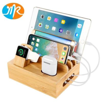 China Bamboo Bamboo Charging Station Dock for 4-6Ports USB Charger Dock Desk Organizer for Mobile Phone Smart Watch for sale