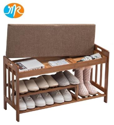 China Bamboo Storage Shoe Rack With Cushion Bench Storage Organizer Rack for sale