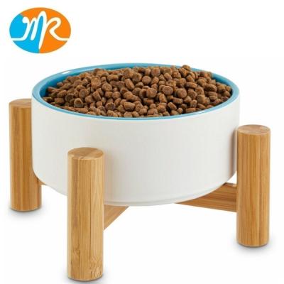 China Sustainable Pet Feeder Bowls Bamboo Ceramic Food Water Raised Rack Tableware for sale