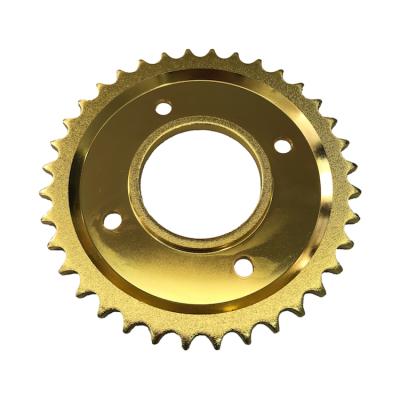 China Hot Selling A3 Steel/1045 Steel Motorcycle Parts Chain And Sprocket Gold Color Sprocket WAVE 100R/XRM 110 36T for sale