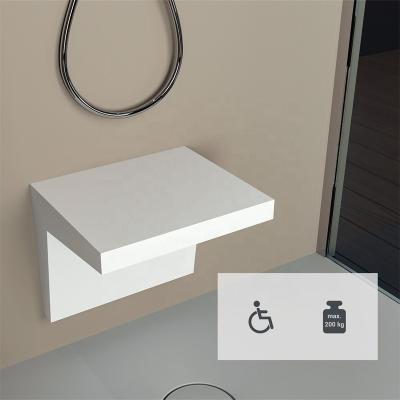 China New Modern Bathroom Design ShowerSlod Surface Sneaks Acrylic Stone Wall Hang Shower Seat Chair Bench Stool Hanging Stool for sale