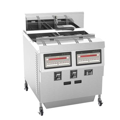 China Chip Fryer Double Tanks Two Temperature Quick Rising Basket Fried Chicken Shop Open Fryer Deep Fryer OFE-322 for sale