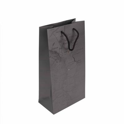 China Latest Recyclable Reusable Cheap Custom Plain Flat Cotton Handles Black Gift Kraft Paper Wine Bottle Bag for sale