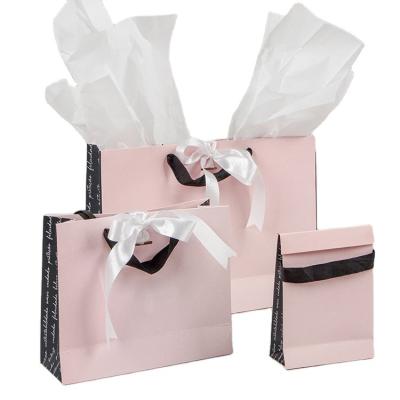 China Recyclable Wholesale Custom Branded Beautiful Small Jewelry Shopping Wedding Gift Packaging Gift Paper Bags With Bow Tie for sale