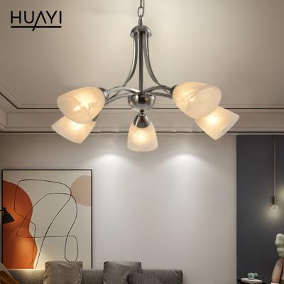 China Modern HUAYI Factory Contemporary Wholesale Hotel Indoor Living Room Glass 5 Lights Hotel Decoration Hanging Led Pendant Light for sale