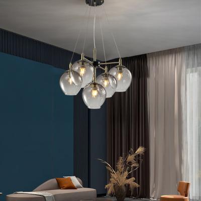 China HUAYI New Design Style Contemporary Nordic Indoor Modern Luxury Glass Living Room LED Chandelier Decoration Pendant Light for sale