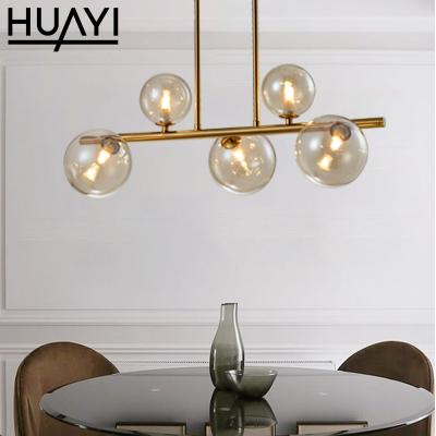 China New Design E27 Mesh Iron HUAYI Iron Pendant Light Modern Simple Elegant Gold LED Glass Indoor Chandelier for sale