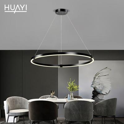 China HUAYI Contemporary Modern Style Acrylic Customized 20w 26w 33w Indoor Black Round LED Ring Lighting Chandelier for sale